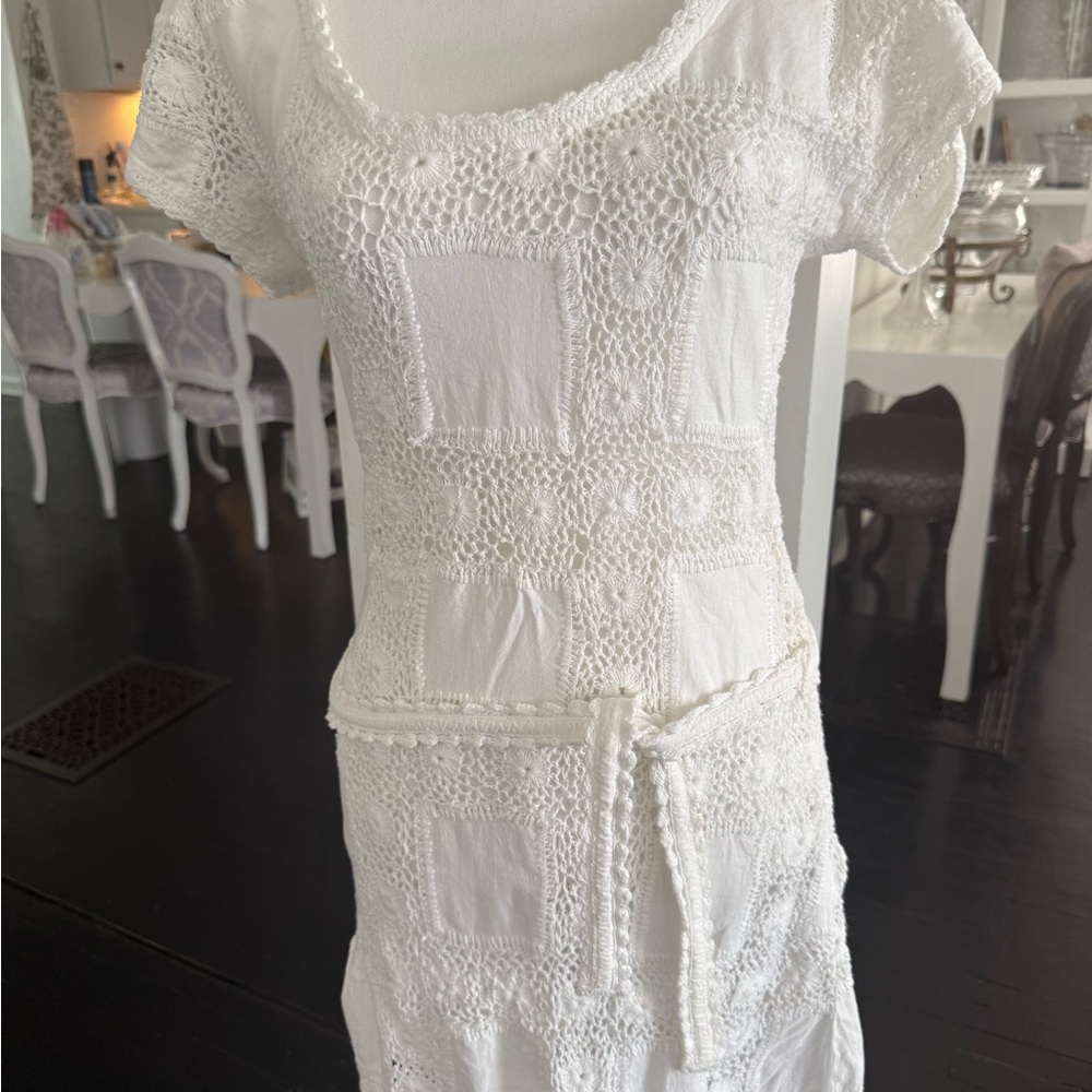 Letarte White Crochet Midi Dress